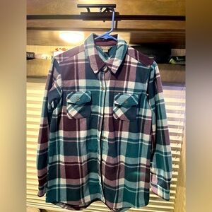 Eddie Bauer flannel shirt size small. checkered green and purple